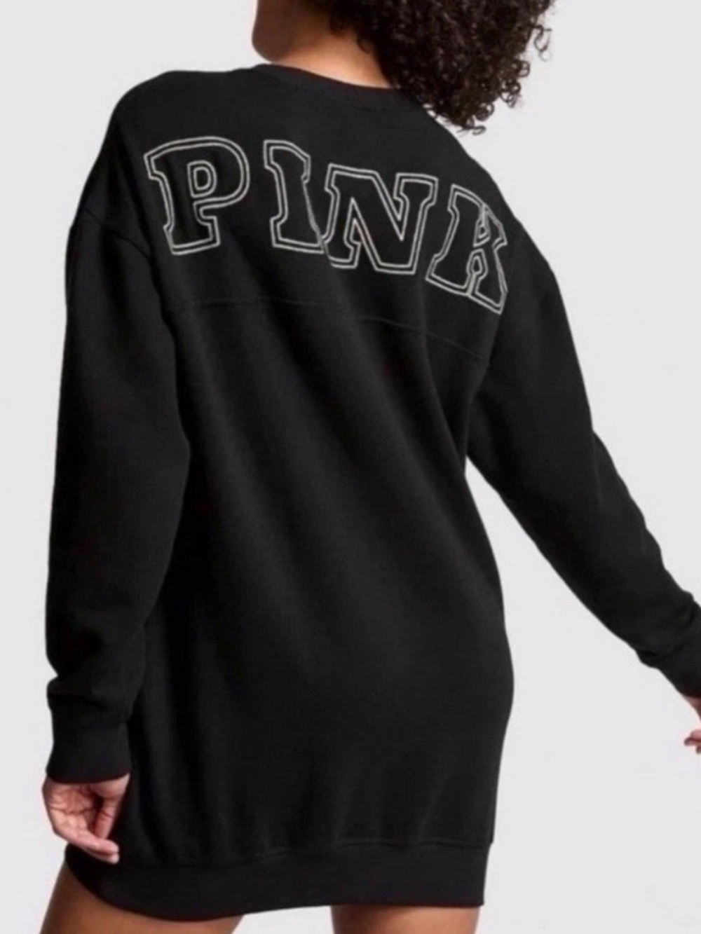 PINK Victoria's Secret Black Crewneck Sweatshirt long sweater Logo oversized L